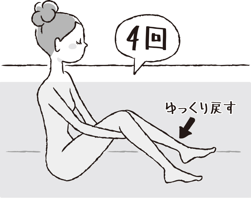 入浴中の女性が上げた足をゆっくり戻すイラスト