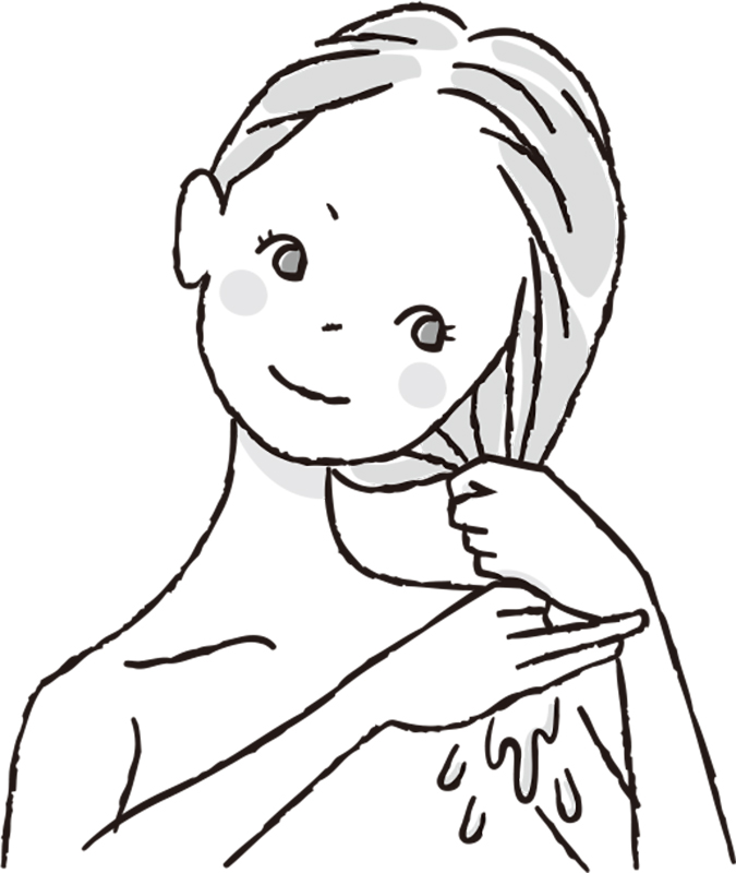 髪の水分を絞る女性イラスト
