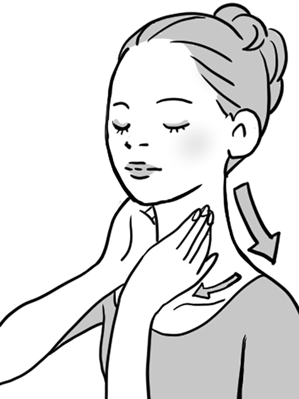 首を手でマッサージする女性のイラスト