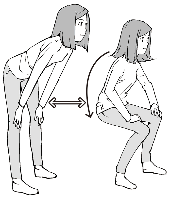 ひざを屈伸している女性のイラスト