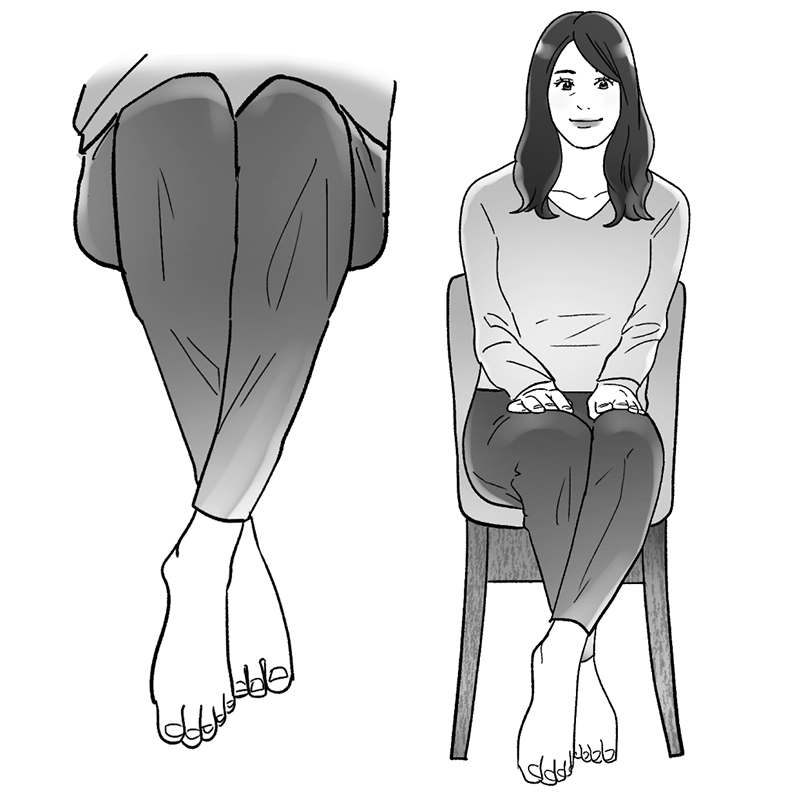 椅子に腰かけて足首をクロスしている女性のイラスト