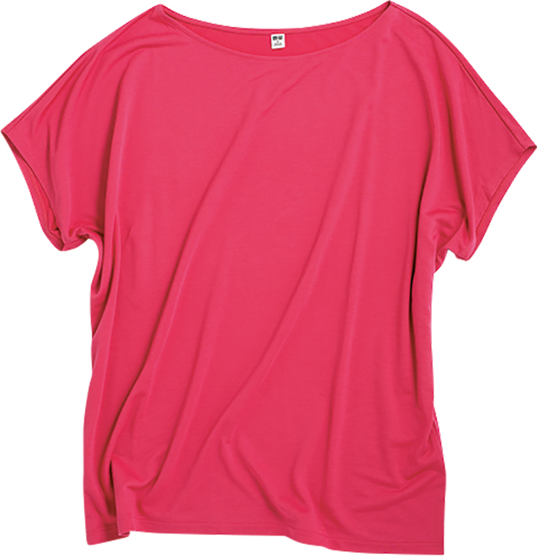 ローズピンクのボートネックTシャツ