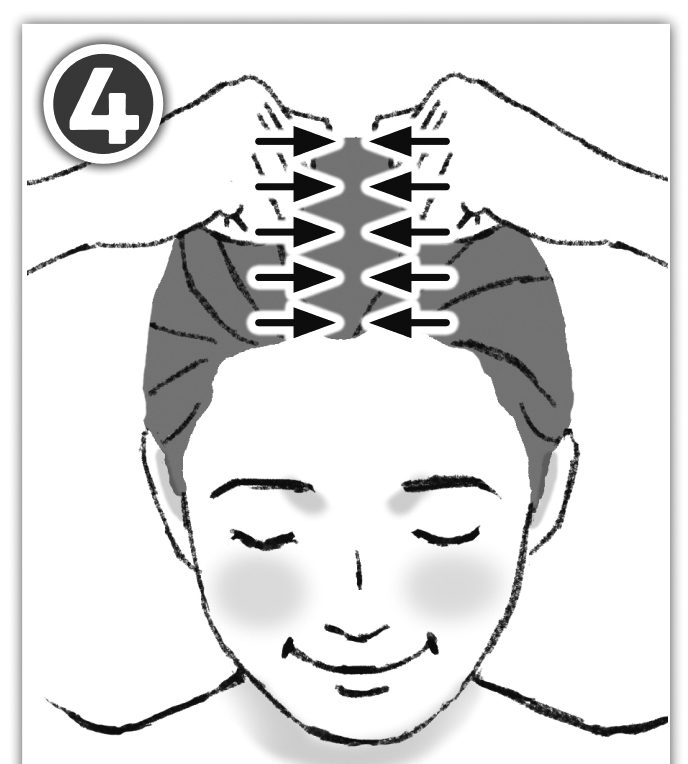 頭頂部のマッサージをしている女性のイラスト