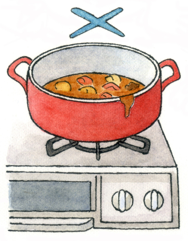 カレーが入っている鍋をコンロにそののままにしているイラスト