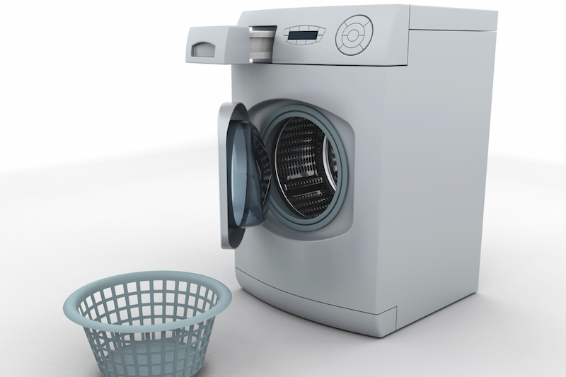ドラム式洗濯機と洗濯カゴのオブジェ