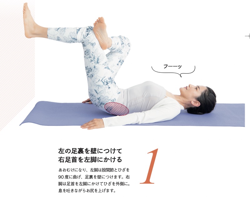 「腰痛改善体操」のやり方1（『寝たままペタ腹！股関節ほぐし』（主婦の友社）より）