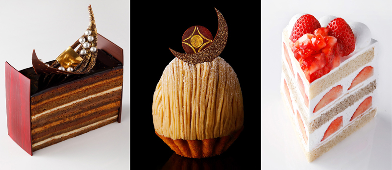 「新エクストラスーパーあまおうショートケーキ」（写真右）、「スーパーモンブラン」（写真中央）、「スーパーオペラレジェール」（写真左）