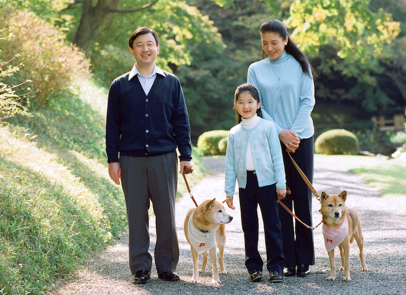 赤坂御用地で犬を散歩させるご一家 （2008年11月4日、Ph／宮内庁提供）