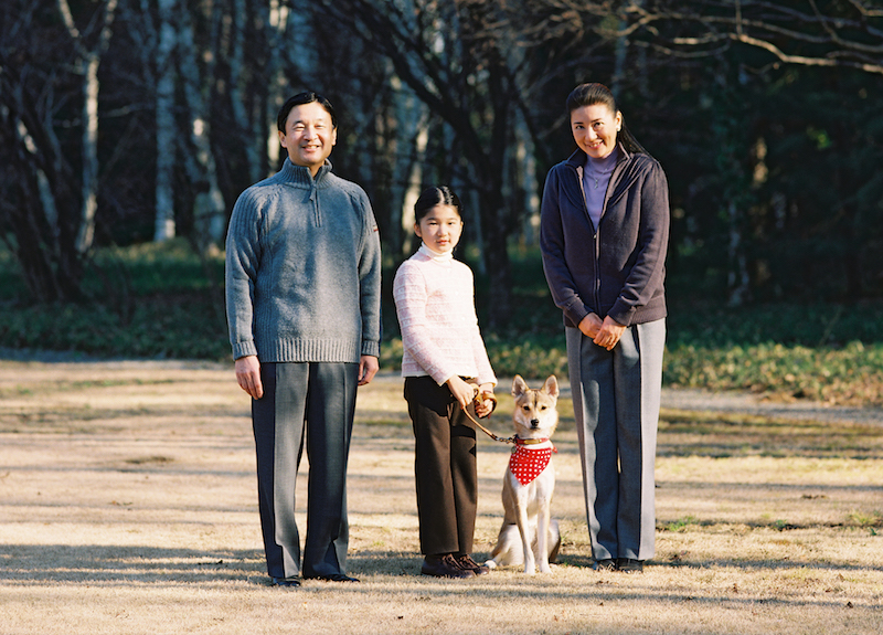 赤いスカーフを巻いた愛犬の由莉（2009年2月、Ph／宮内庁提供）