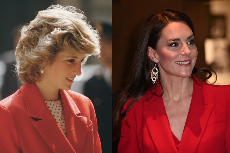 ダイアナ元妃とキャサリン妃　“一致”したロイヤルファッション（左写真：1985年4月1日、右写真：2023年1月30日、Ph／GettyImages）