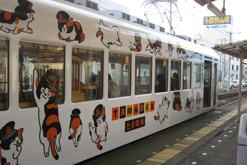 車体に三毛猫が描かれている「たま電車」（和歌山電鐵）