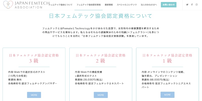 一般社団法人日本フェムテック協会が実施している「フェムテック検定」
