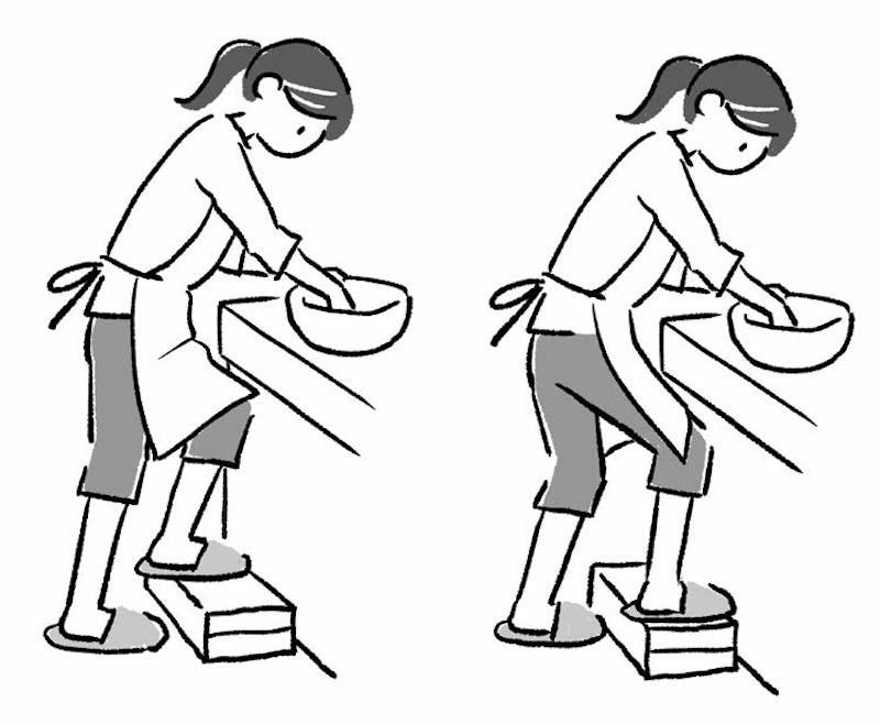 踏み台に片足を乗せることで悪姿勢を改善（Ph／『血流がすべて　血流コントロールの名医が教える わずか1分でできる「すごい血流改善法」』（アスコム）より）